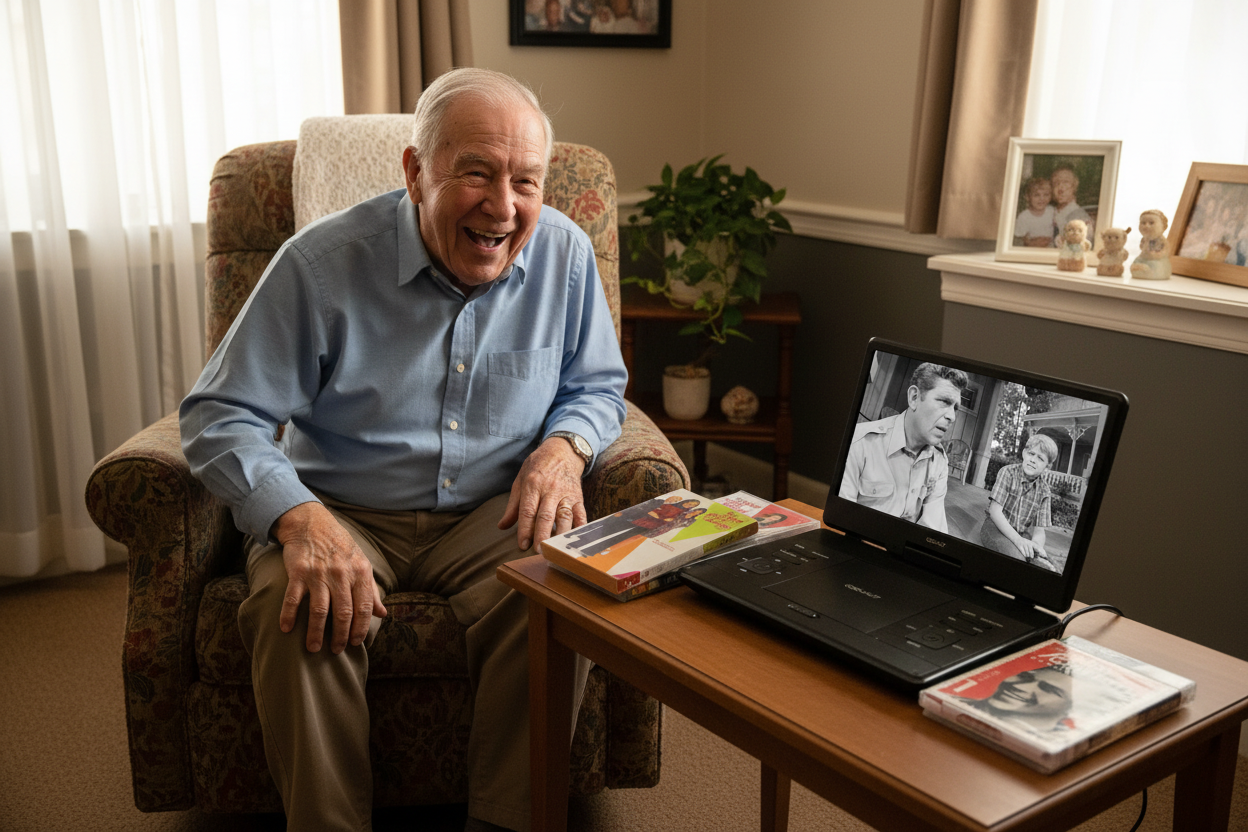 Male looking at DVD player