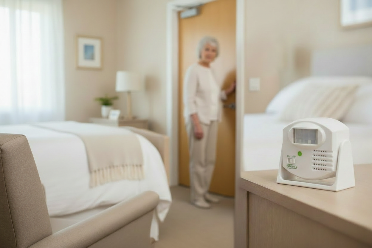 Motion detector with front facing door