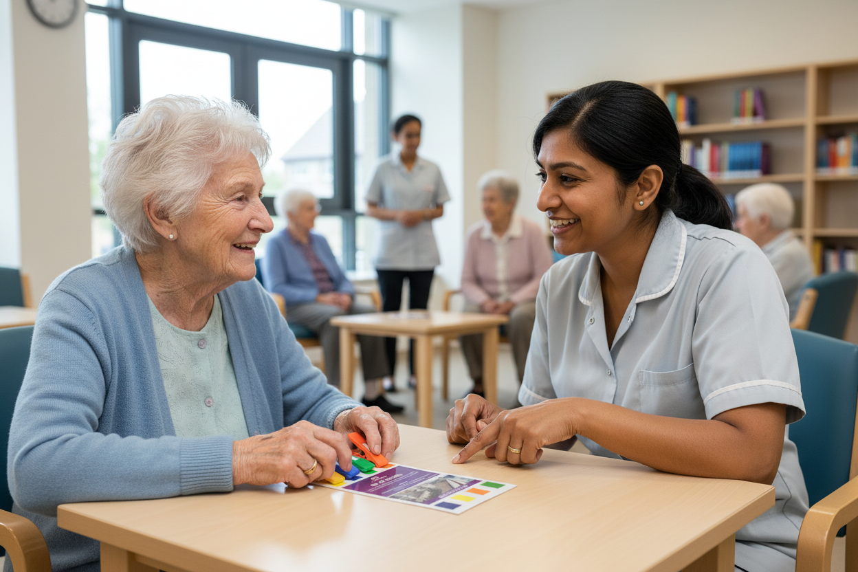senior playing with clip the colour
