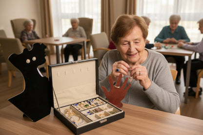 Open jewellery box with various earrings 