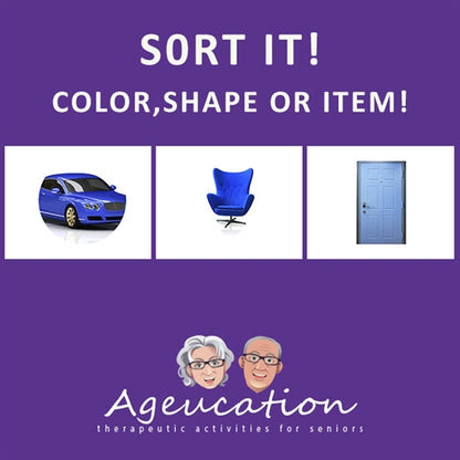 Color sorting activity for seniors with images of a car, chair, and door.