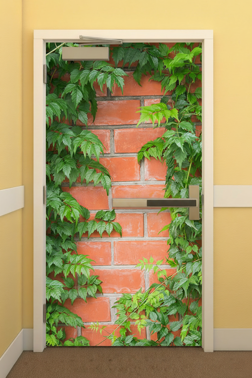 Brick and Vine mural on single door