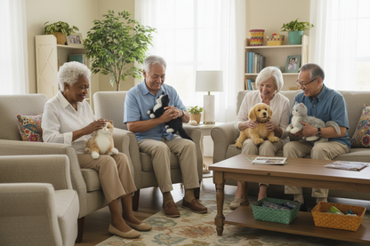 Robotic Pets being held by seniors.