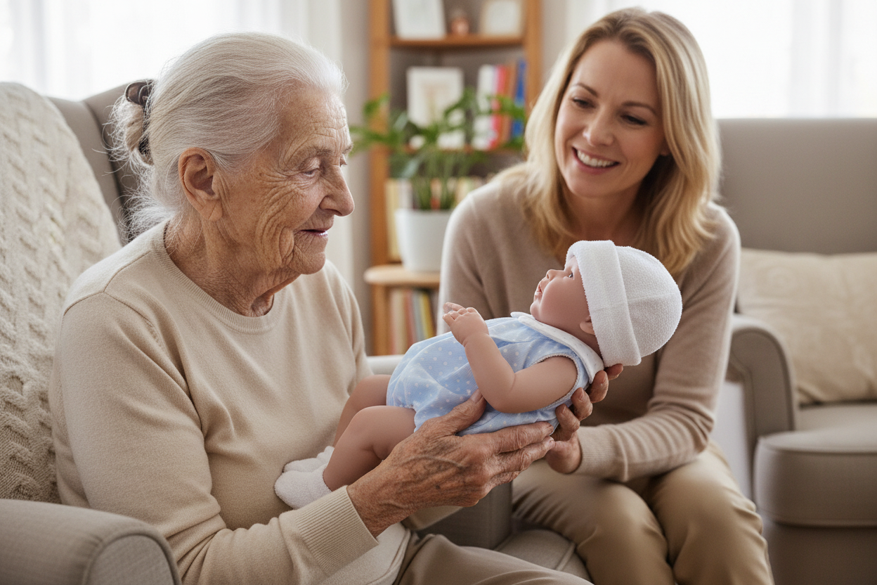 David Therapy Doll with 100-year-old senior and caregiver