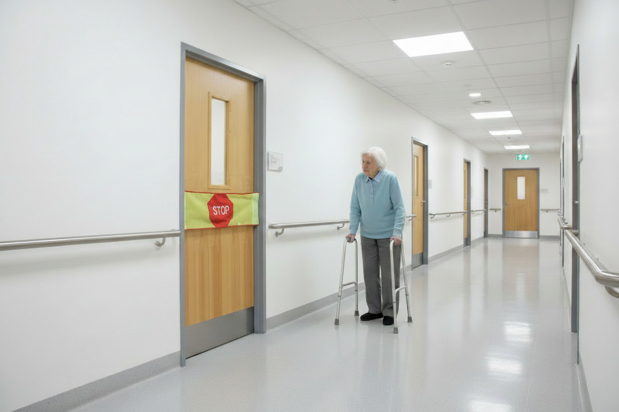 Door barrier highlighted in facility setting