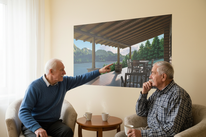 Frameless cabin mural sticker with two Ukrainian men