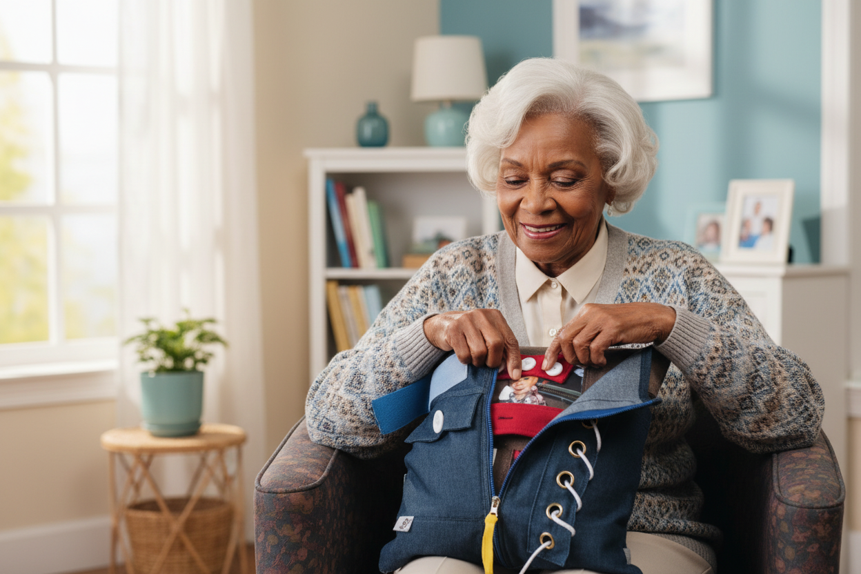 senior lady with Activity Pillow