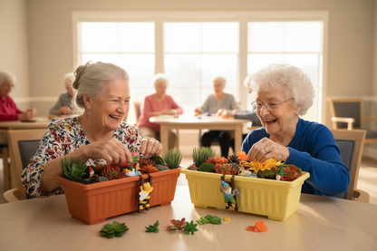 Magnetic Activity Planters in a Community Room with Seniors Enjoying the Activity