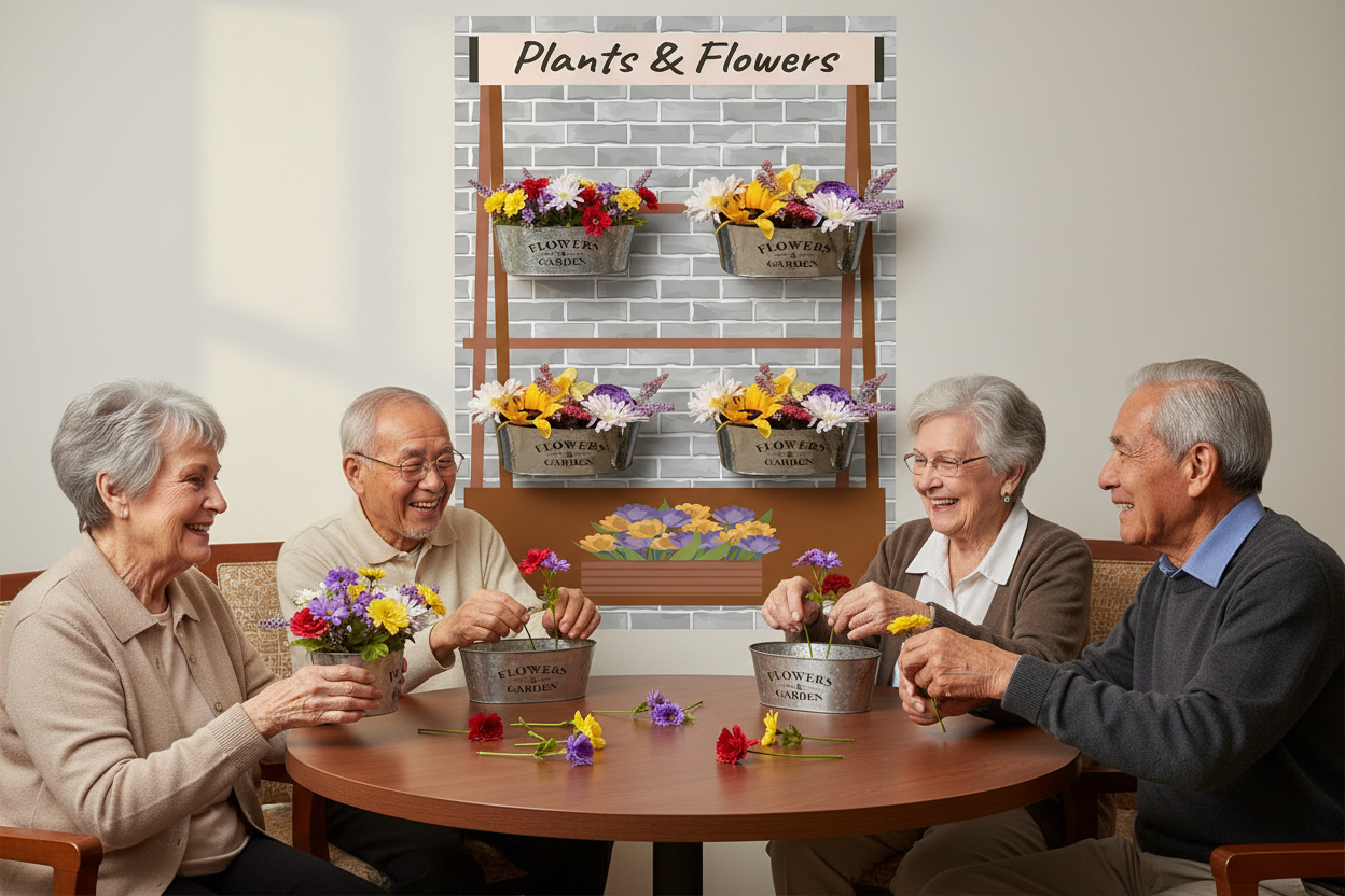 Seniors Actively Playing with Pots and Flowers