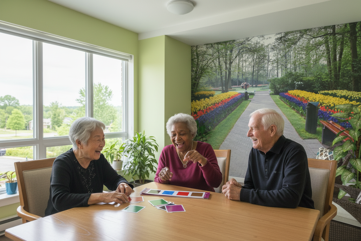 seniors playing Remember It game in community room 