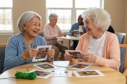 Sewing Lacing Cards Asian and Caucasian Senior Ladies