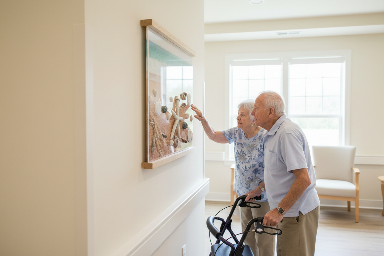 Side view of 24x24 tactile panel showing thin profile and top/bottom wooden rails