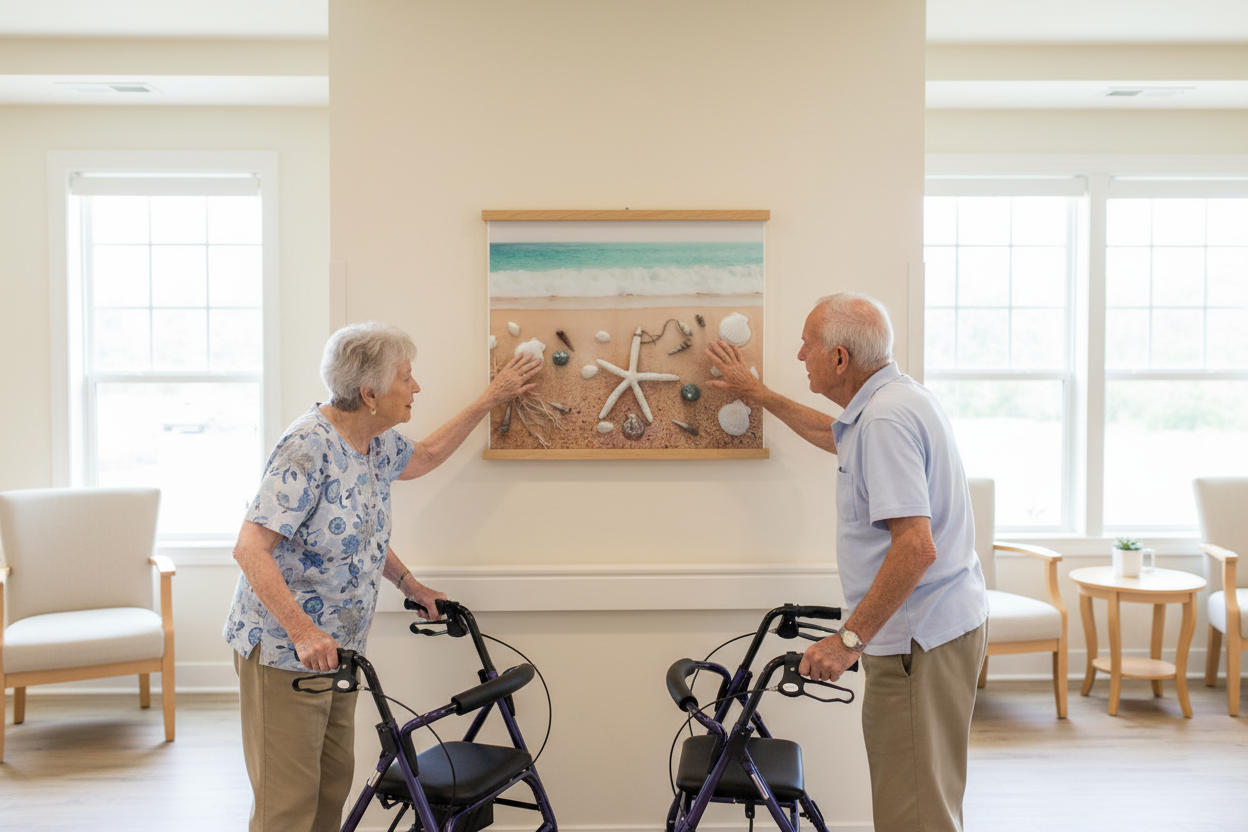 Smaller tactile panel with only top and bottom wooden rails, no frame