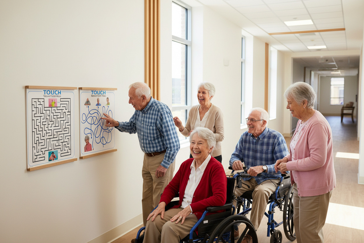 Tactile panels in hallway without railing