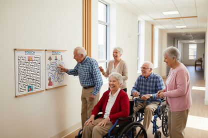 Tactile panels in hallway without railing