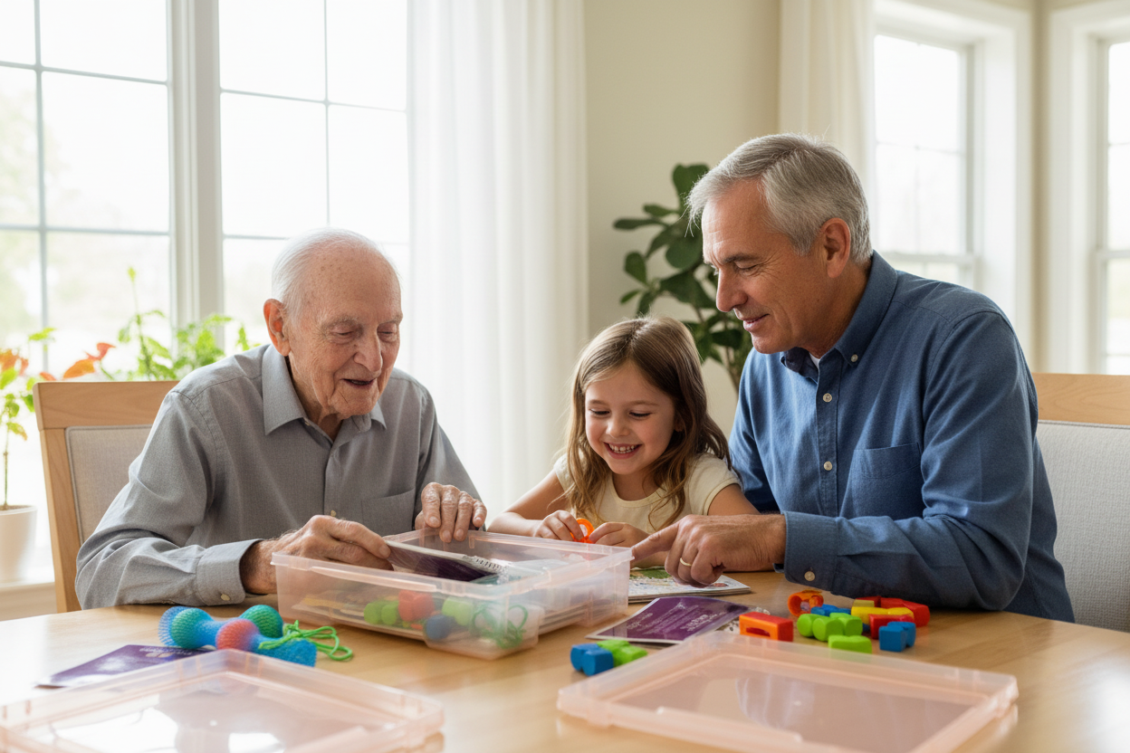 Three generations enjoying engagement kit together