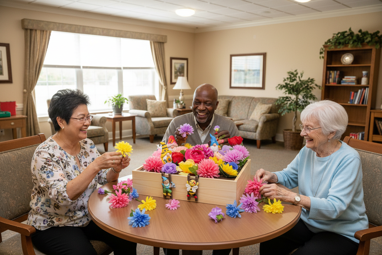 seniors with Interactive Planter Activity Station