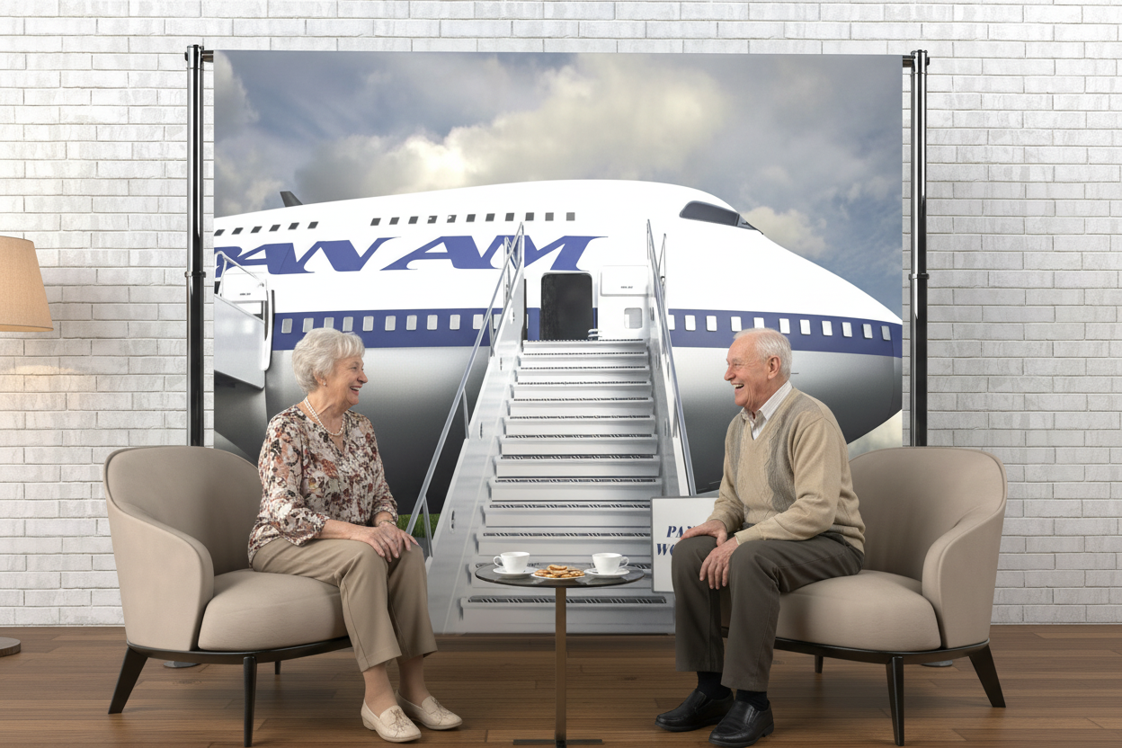 Two seniors with second vacation scene