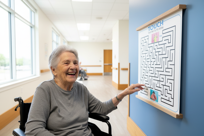 Woman in wheelchair enjoying tactile touch activity