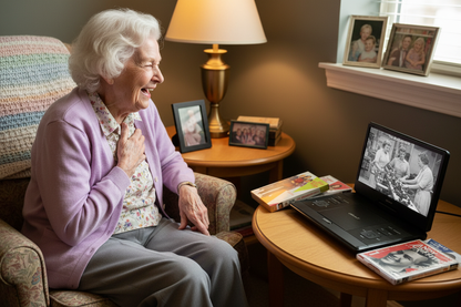 Woman watching and laughing at I Love Lucy